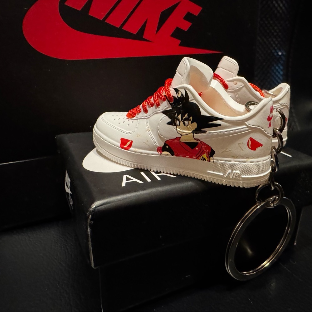 Nike Custom Anime Design Sneakers - Red and White Keychain with bag and box